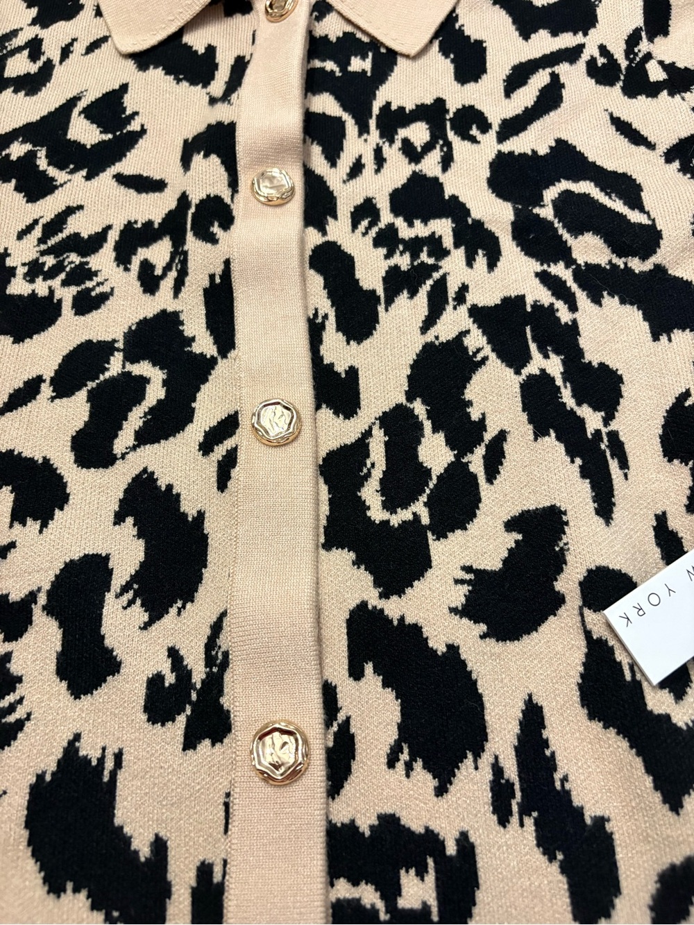 Women’s Beige and Black Leopard Print Polo Button-Up Top by Nicole Miller - Picture 7 of 8